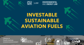 Investable Sustainable Aviation Fuels with a blue background and green jets around it. With program logos at the bottom