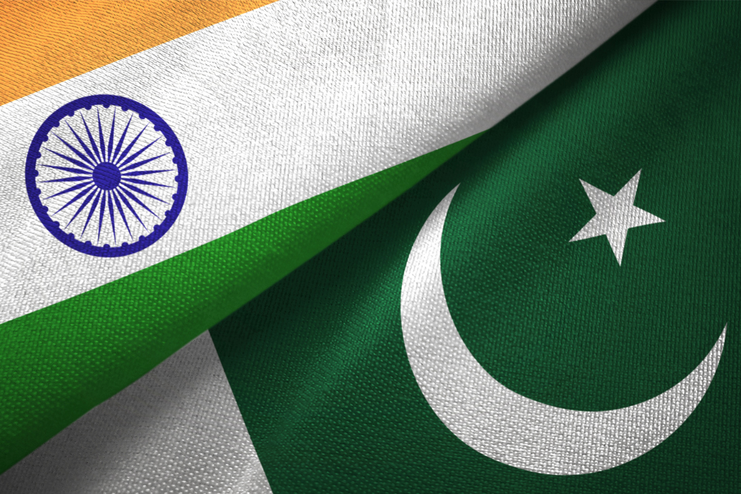 The flags of India and Pakistan side by side