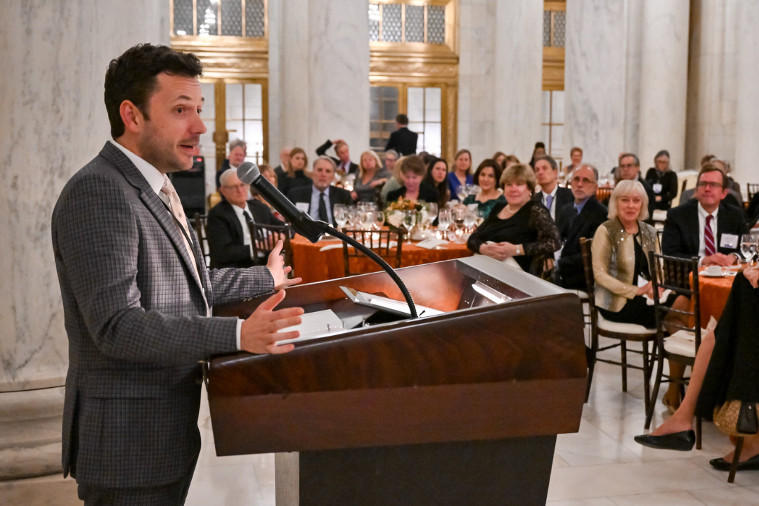 Professor Charles Tyler accepting the Eisenberg prize and giving a speech