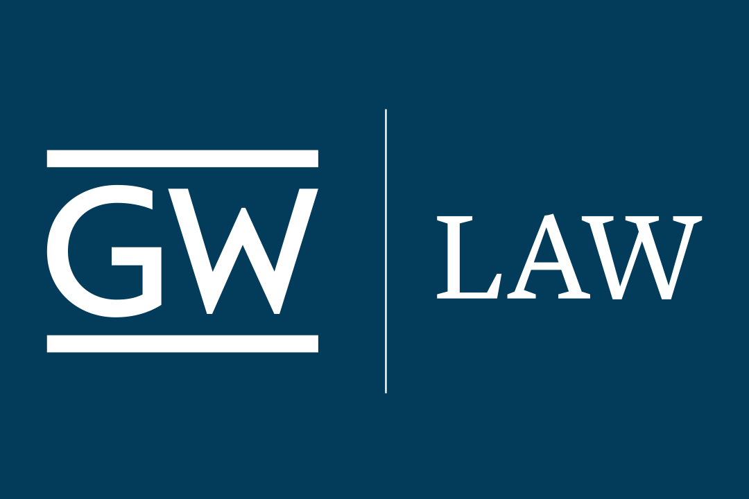 White GW Law logo on a blue background