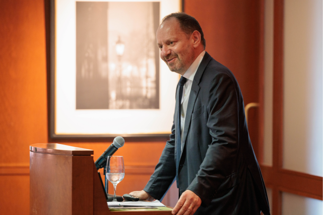 Philippe Sands speaking at podium