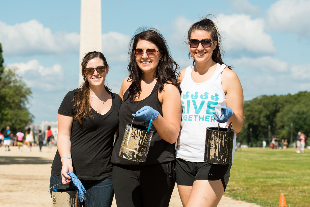 Students painting on the National Mall