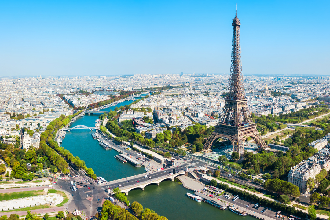 Aerial photo of Paris including the Eiffel Tower