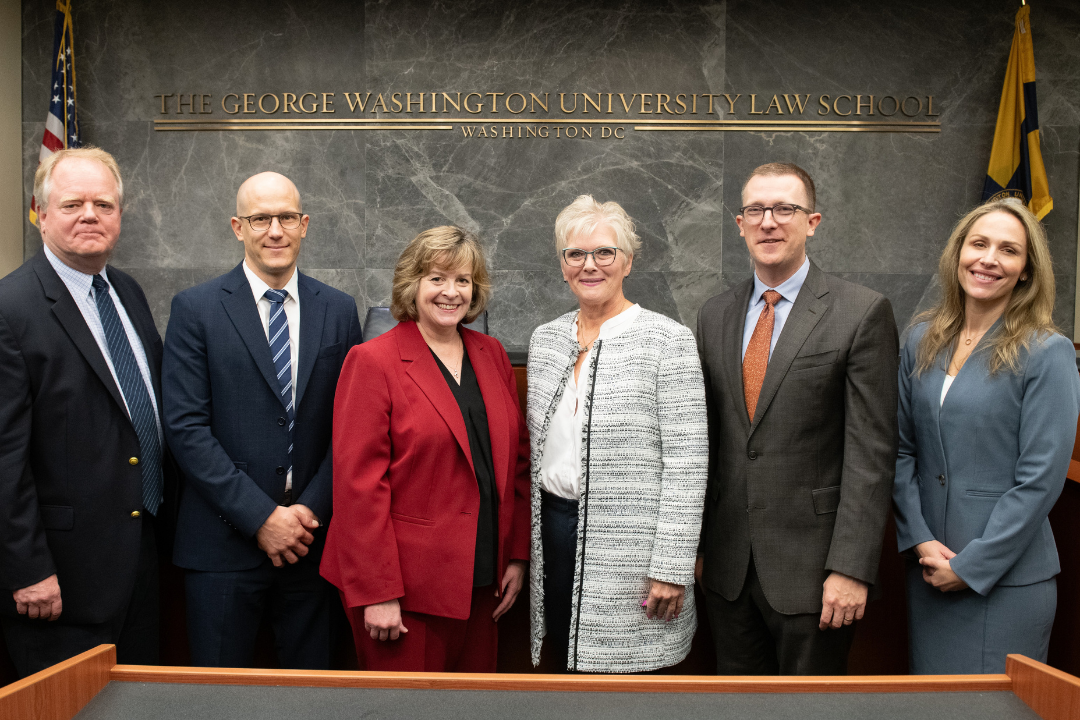 GW Law faculty in the moot courtroom