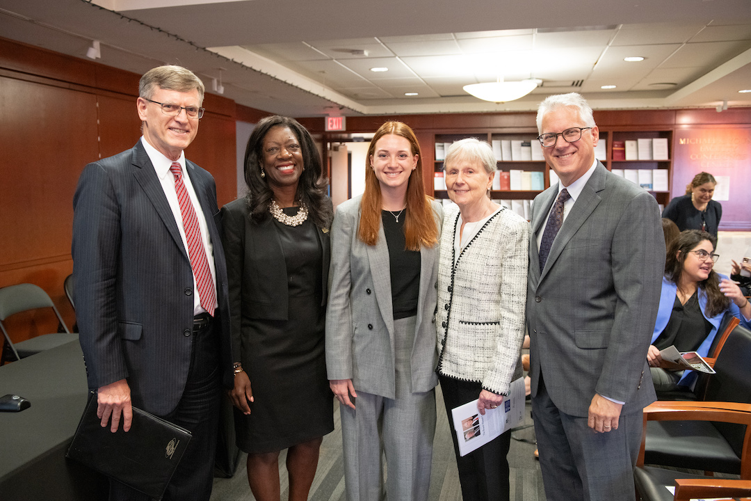 Professor Sean D. Murphy, Dean Dayna Bowen Matthew, 2 women, and a man