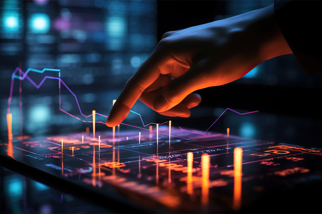 Hand pointing at visual data elements