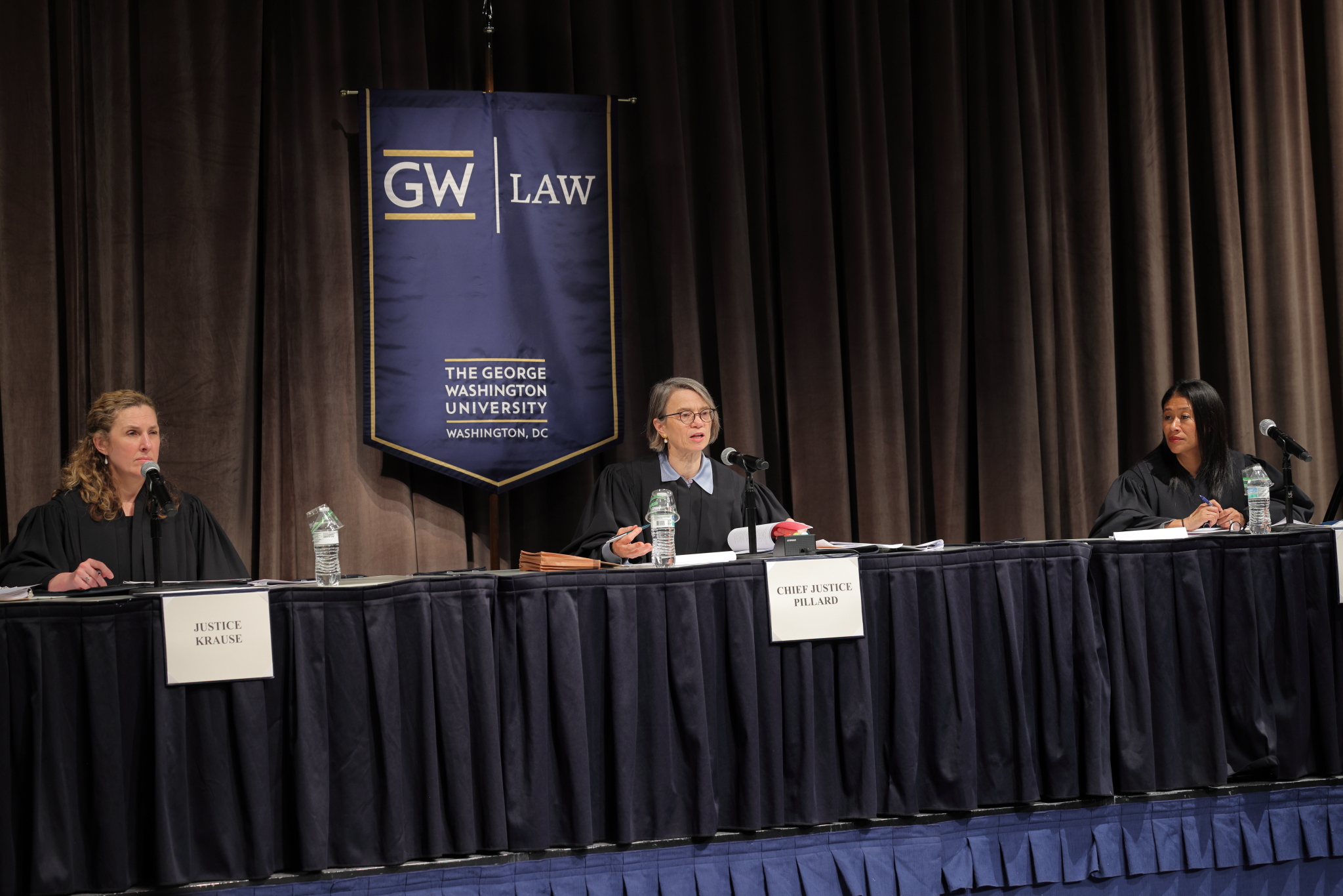 The Honorable Cheryl Ann Krause, Cornelia T.L. Pillard, and Patricia Lee listening to oral arguments on a bench