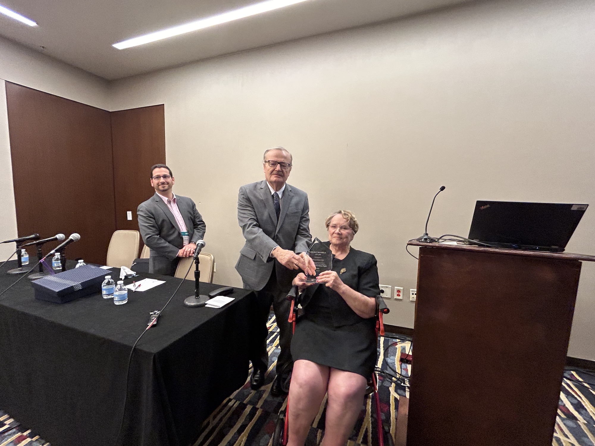 Dinah L. Shelton receiving the Nelson Mandela Award