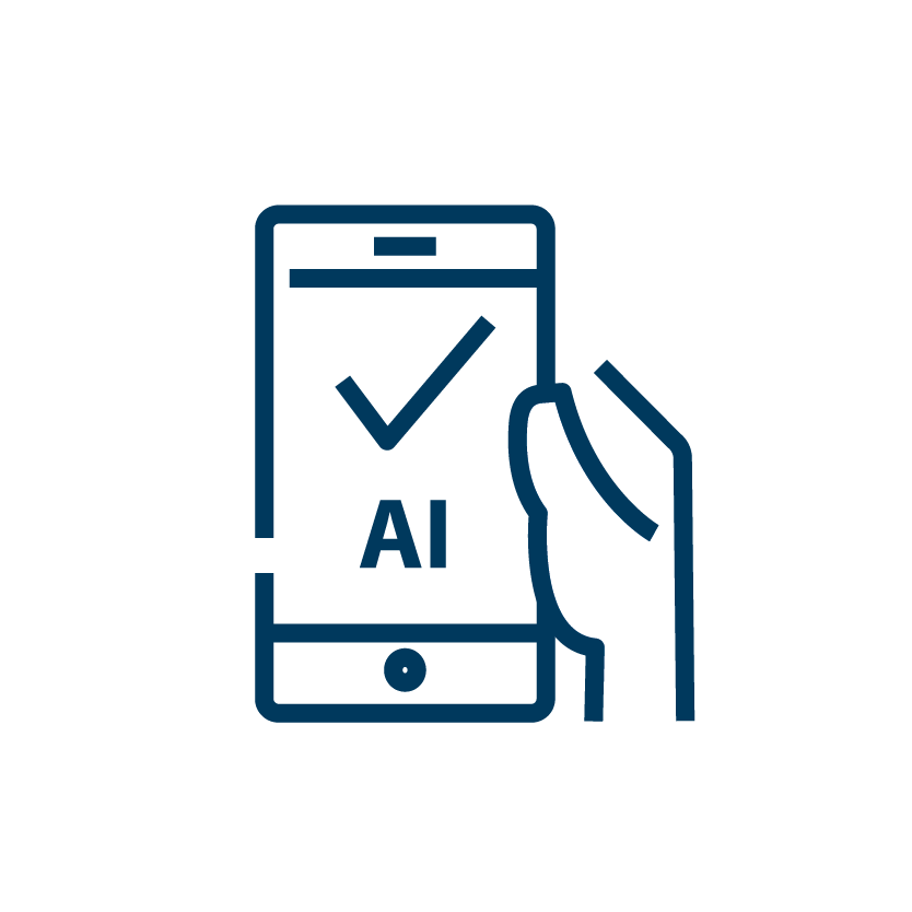 Phone icon with AI text on screen