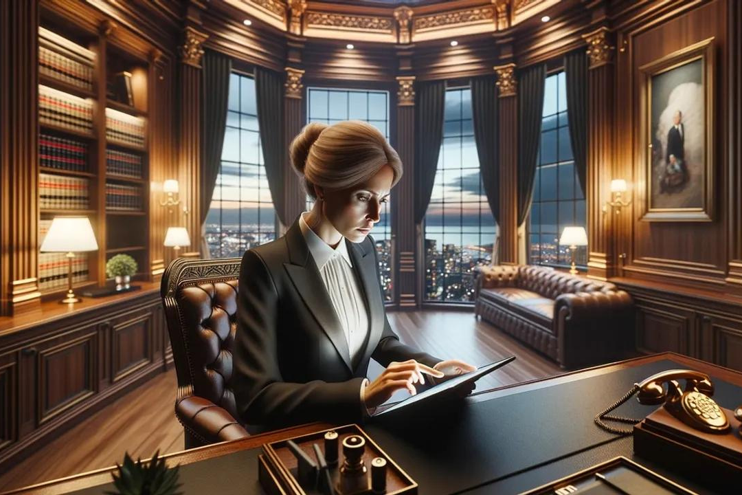 An AI-illustrated graphic of a woman on an iPad
