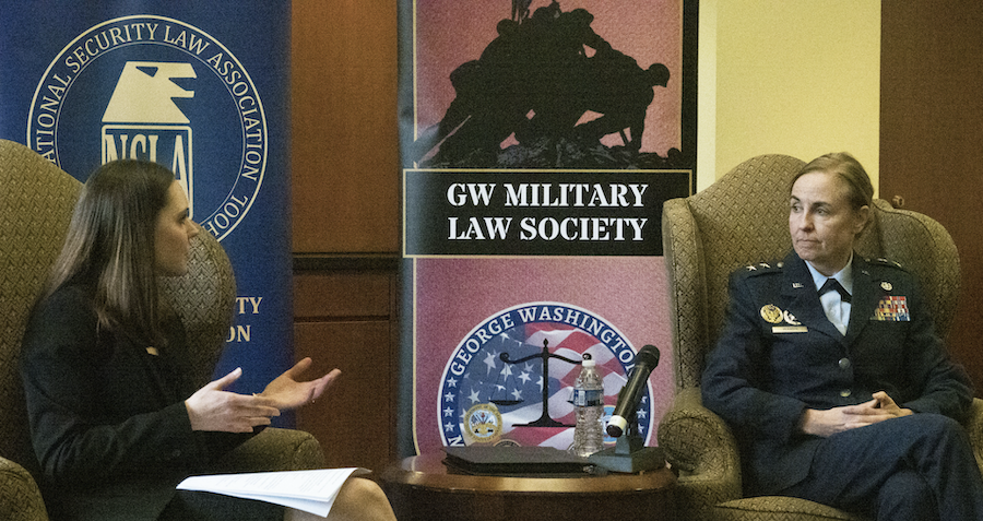 A student interviewing Maj. Gen. Vernon