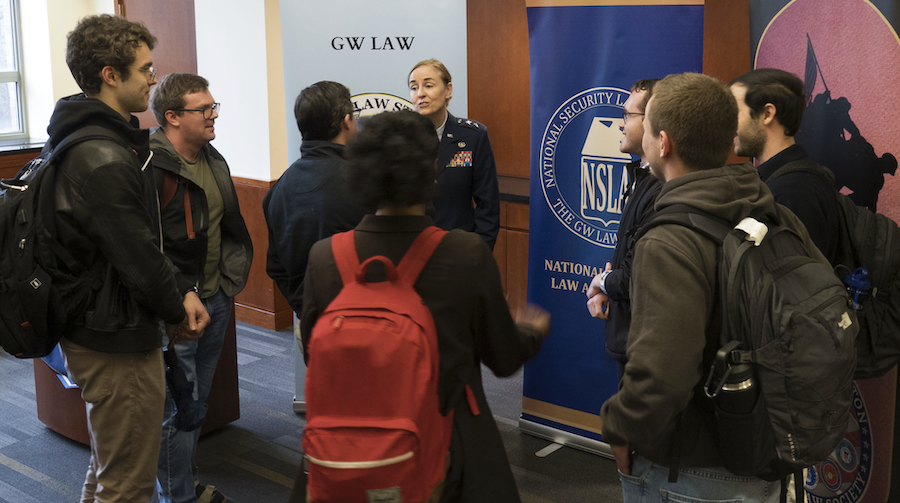 Maj. Gen. Vernon talking to a small crowd of students