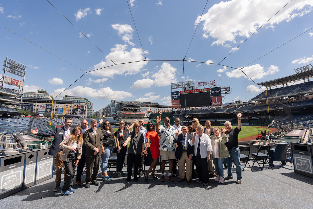 2024 Reunion Weekend Photos Alumni group photo at Nationals Park with Dayna Bowen Matthew