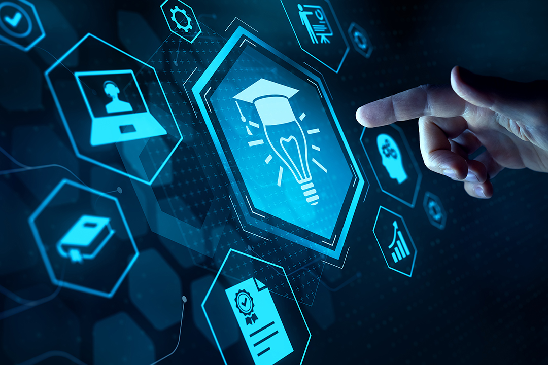Digital graphic with a lightbulb wearing a graduation hat