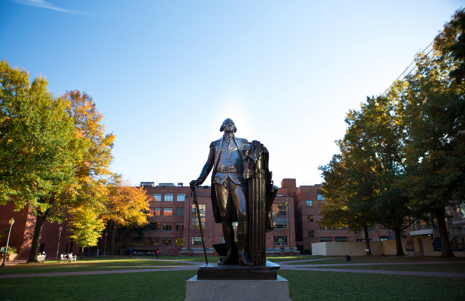 University Yard with the George Washington statue in front. 