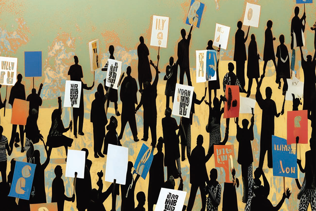 Illustration of people holding protest signs