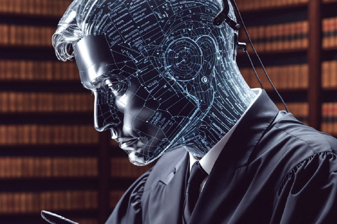 Digital graphic of a robot in a judge's robe.
