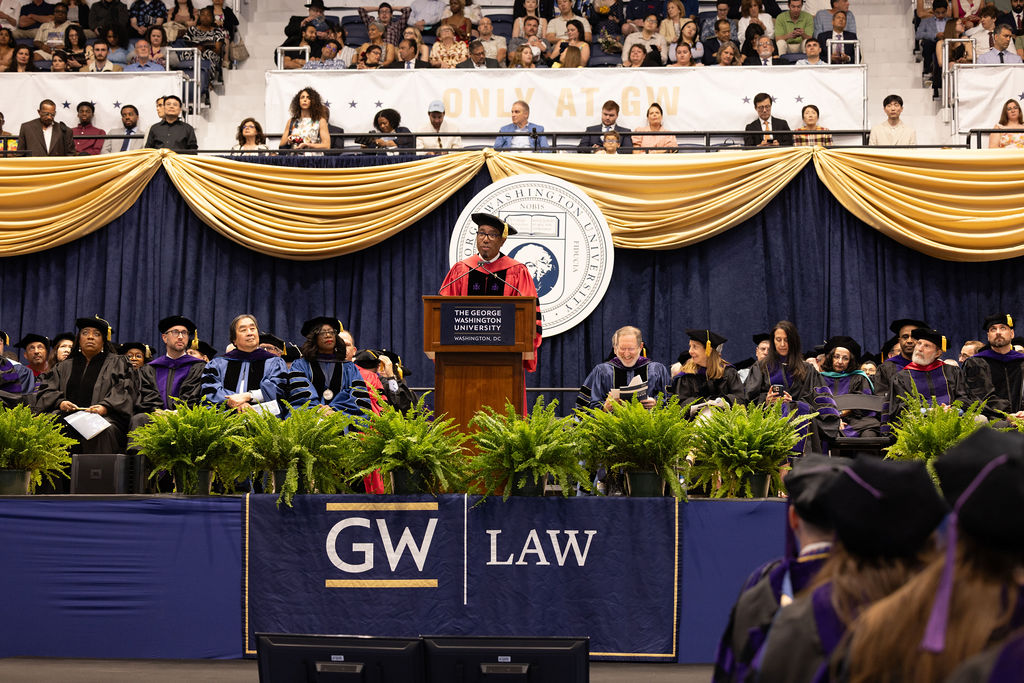 Provost and Executive Vice President for Academic Affairs Christopher Bracey delivers a speech during the 2025 commencement ceremony.