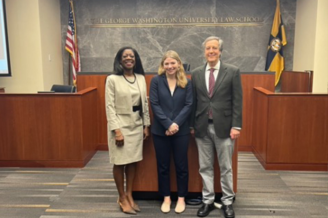 2022 Grodsky Award winner, Christina Morgan with Dean Matthew and Professor Glicksman