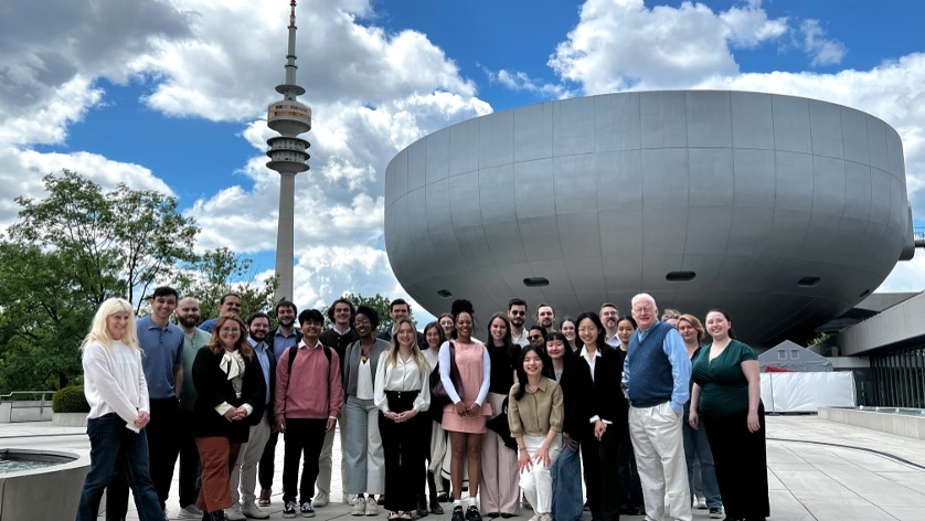 GW Law students pose for a photo outside the BMW headquarters in Munich, Germany.