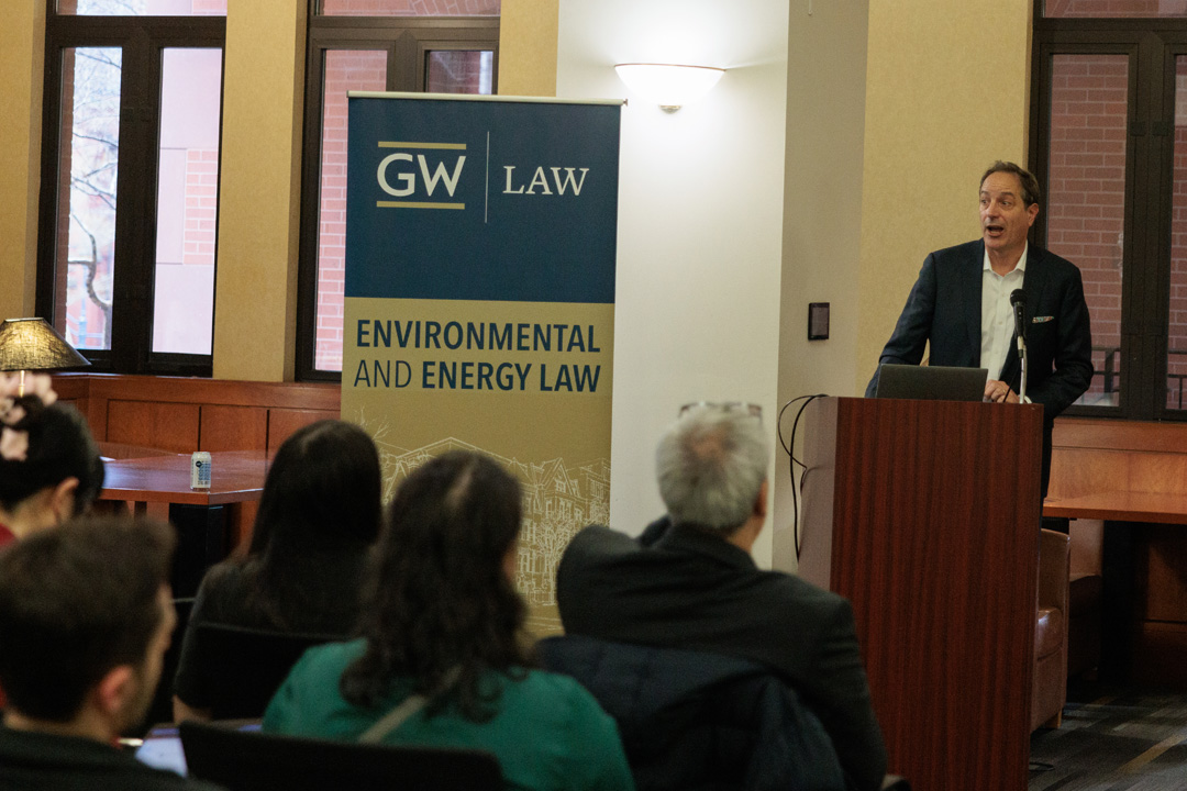 A faculty member speaking at an Environmental & Energy Law event