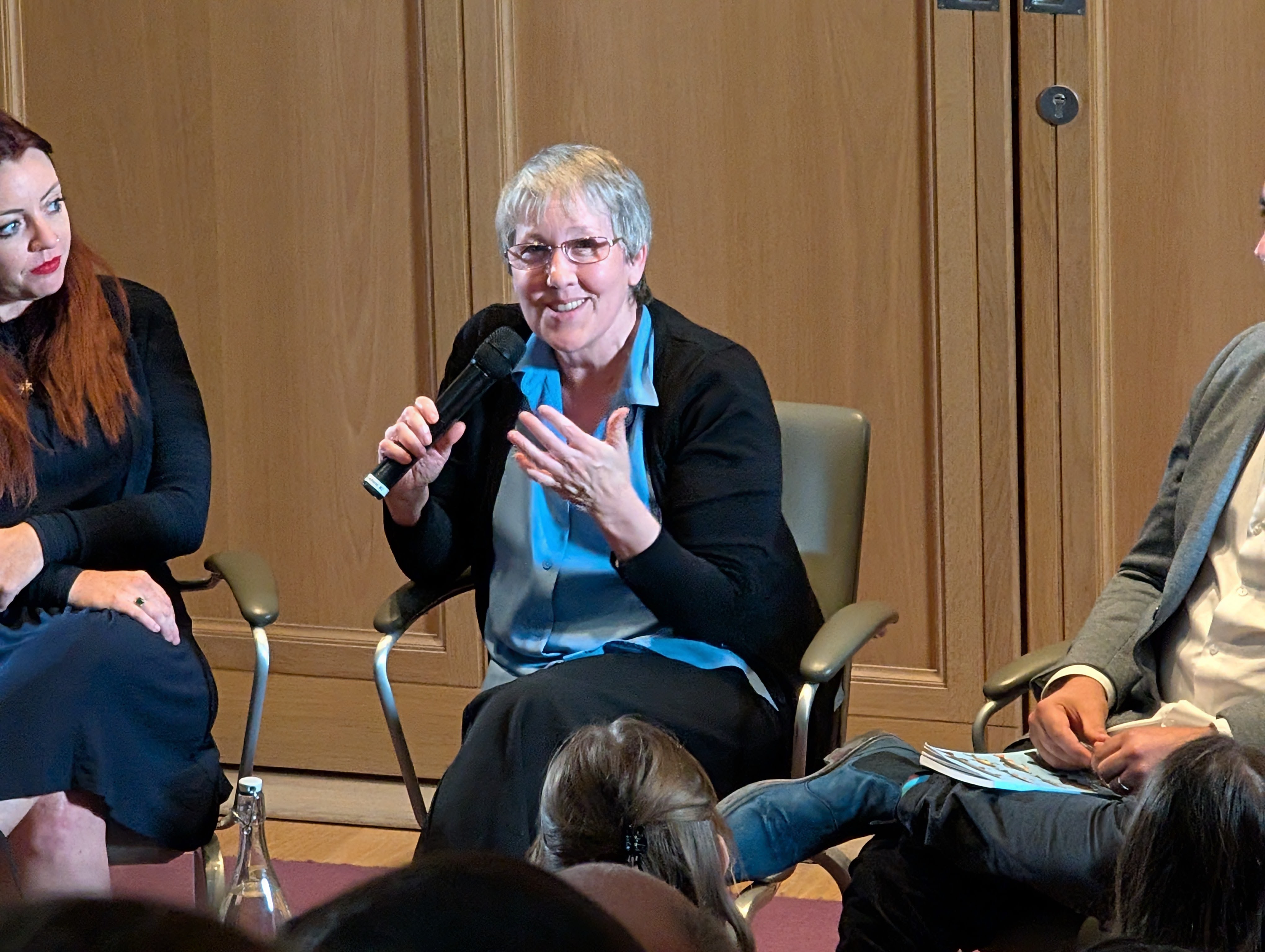 GW Law Assistant Dean Kathy Hessler speaks during a panel at the Oxford Centre for Animal Ethics Summer School in Oxford, England.