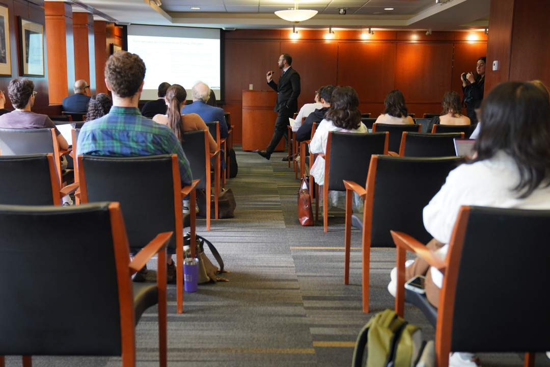 Scholar speaking at the Shapiro Lecture in the FCC.