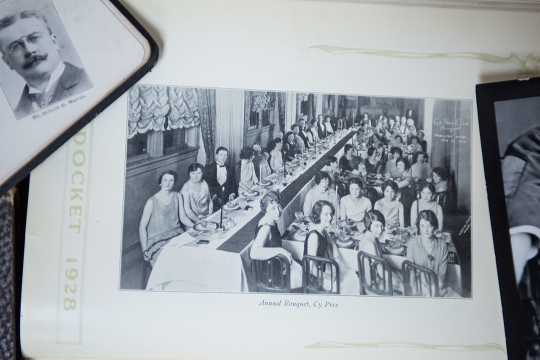 Yearbook spread with photos of a law school banquet from 1902 