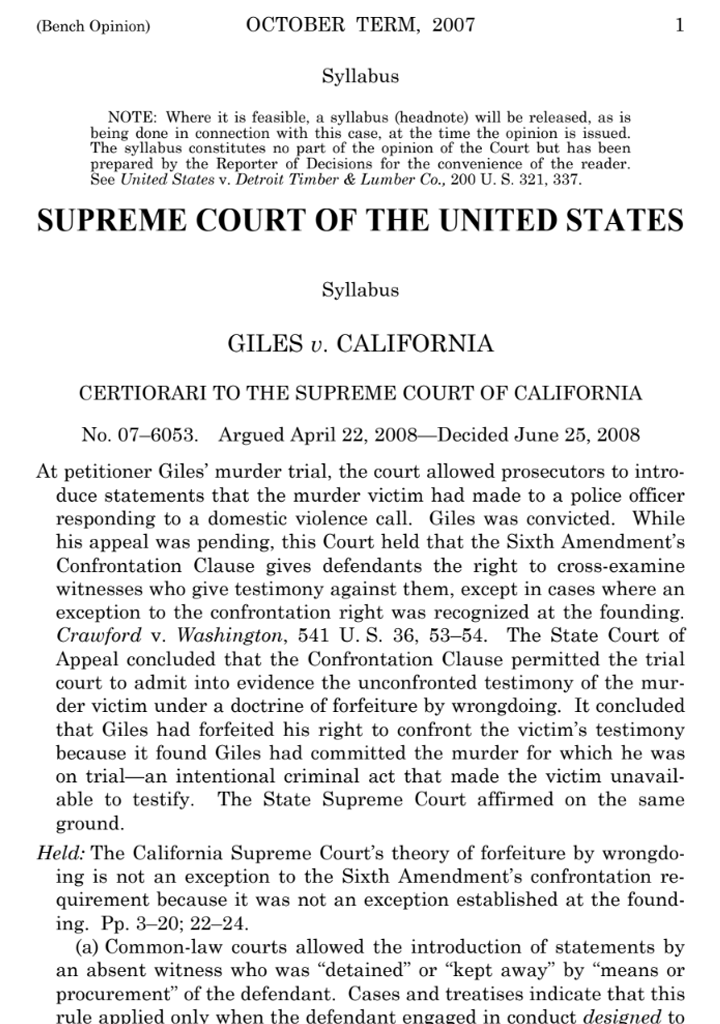 Screenshot of Giles v. California syllabus