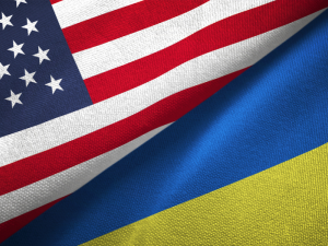 US flag and Ukraine flag
