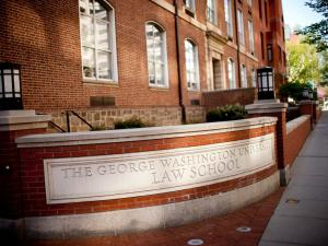An exterior photo of the George Washington Law School building