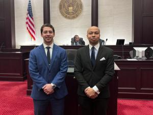 Trey Donathan and Will Shorter pose for a photo at the Giles Rich Intellectual Property Moot Court Competition.