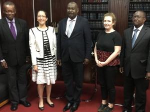 GW alumna Teresa Jennings stands with Justice Browne-Marke, Chief Justice Edwards, Claire Flynn-Byrne, and Justice Roberts.
