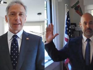 Wayne Stacy being virtually sworn in