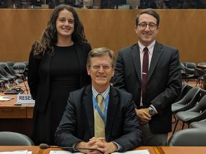 A photo of Alexandra Utech, Professor Sean Murphy, and Hayden Pendergrass