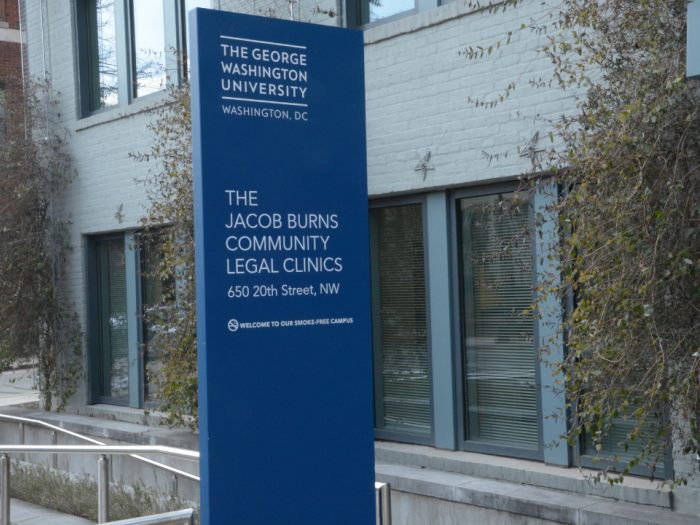 The Jacob Burns Community Legal Clinics sign
