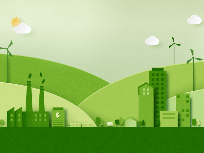 Illustration of green eco friendly cityscape background