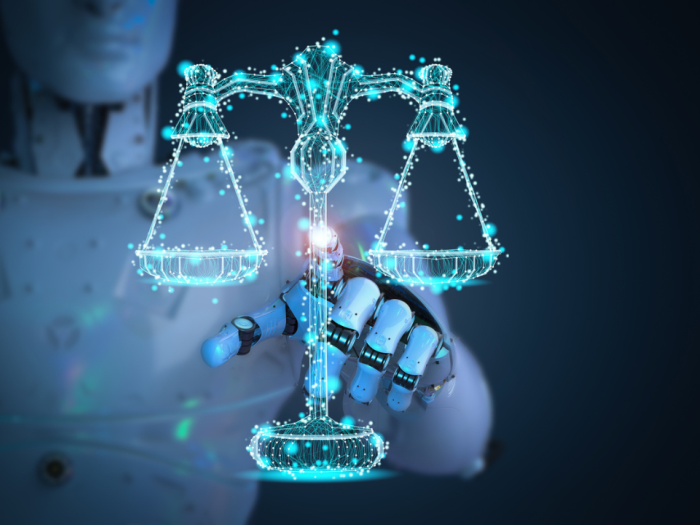 A robot touching an AI scales of justice