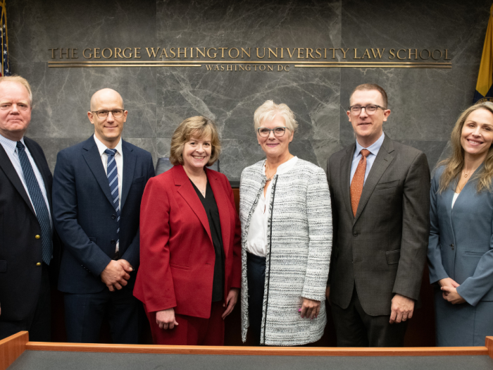 GW Law faculty in the moot courtroom