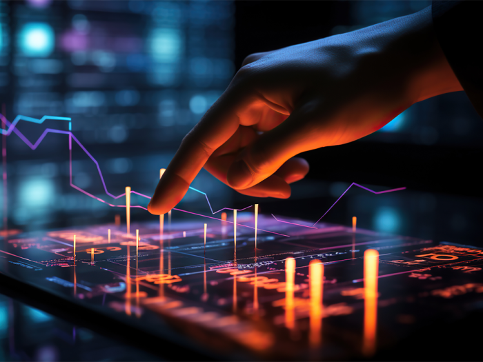 Hand pointing at visual data elements