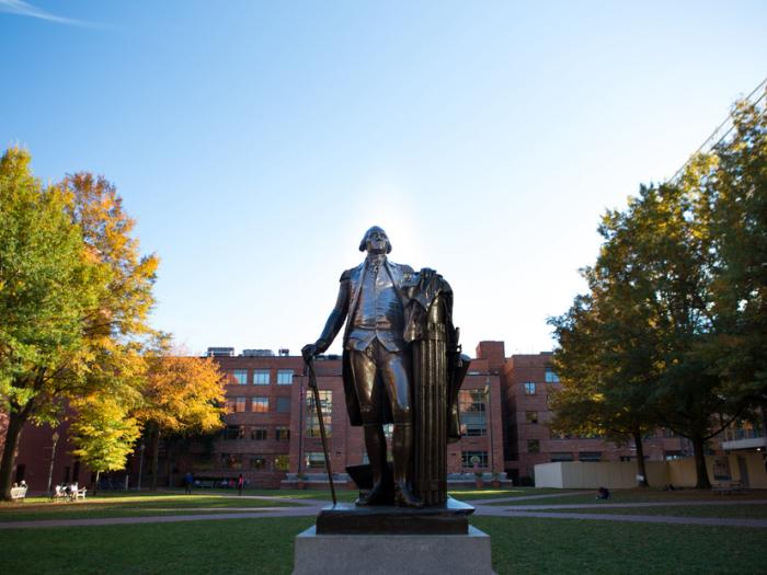 University Yard with the George Washington statue in front.