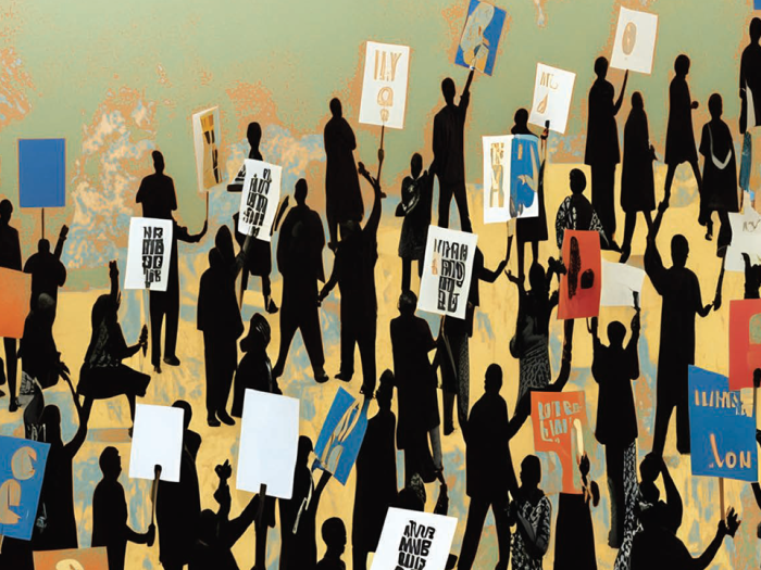 Illustration of people holding protest signs