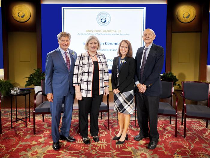 From left Bobby Burchfield, GW President Ellen Granberg, GW Law Professor Mary-Rose Papandrea, Supreme Court Justice Breyer