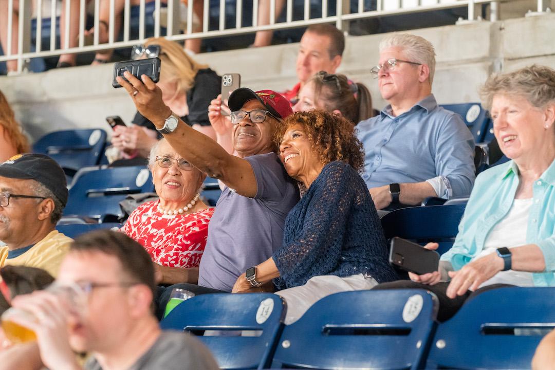 A photo of the GW Law alumni group in the stands at Nationals Park