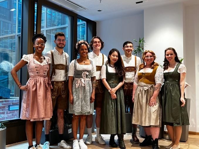 GW Law students pose in Lederhosen during the Munich program.