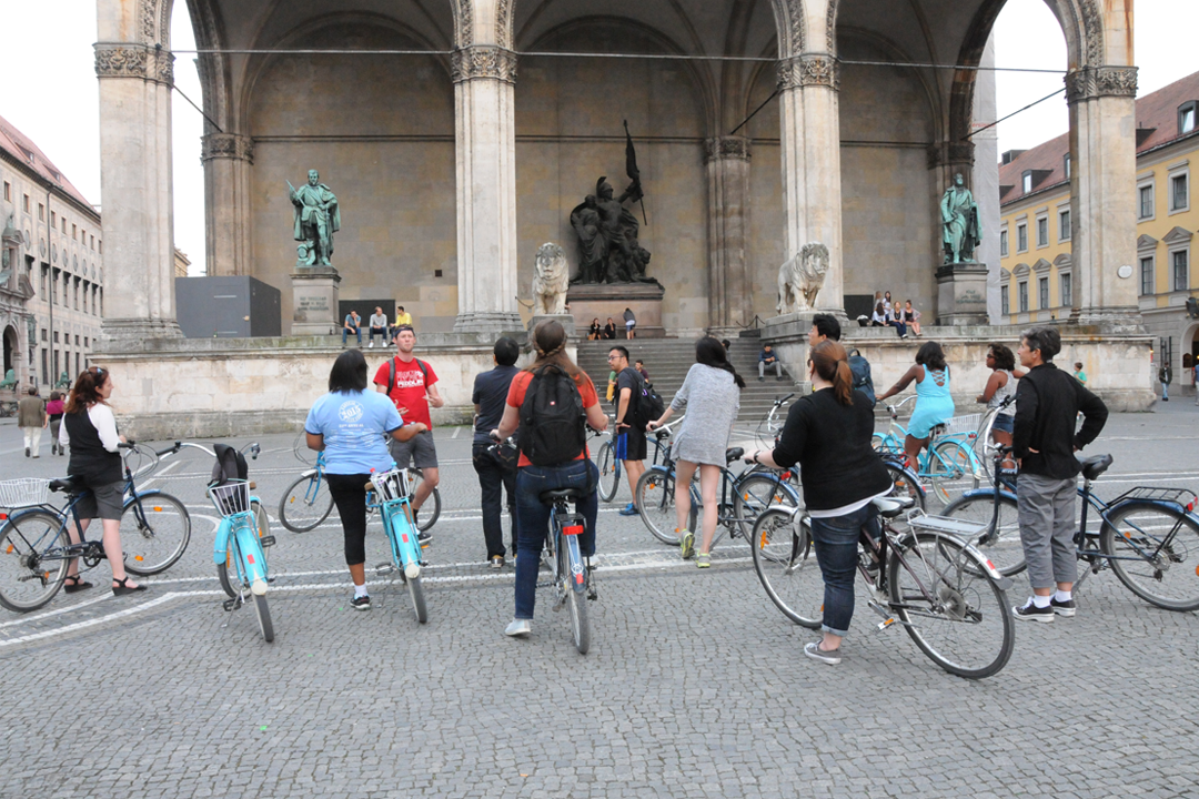 IP Law students riding bikes in Munich, Germany