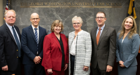 GW Law faculty in the moot courtroom