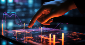 Hand pointing at visual data elements