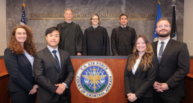 Back Row: Senior Judge Bill Annexstad, Senior Judge Natalie Richardson, and Judge Roberto Ramírez Front Row: Christiana Lano, Cathryn Jones, and James Van Drie