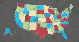 Colorful Map of USA on Asphalt